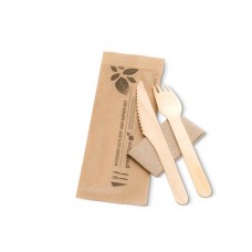WOODEN KNIFE, FORK,NAPKIN SET